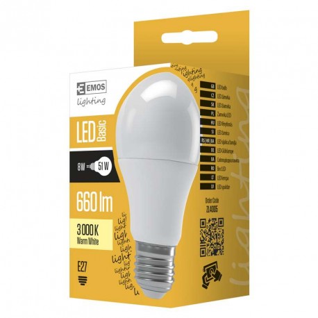 EMOS LED žárovka A60 8W E27 teplá bílá ZL4005