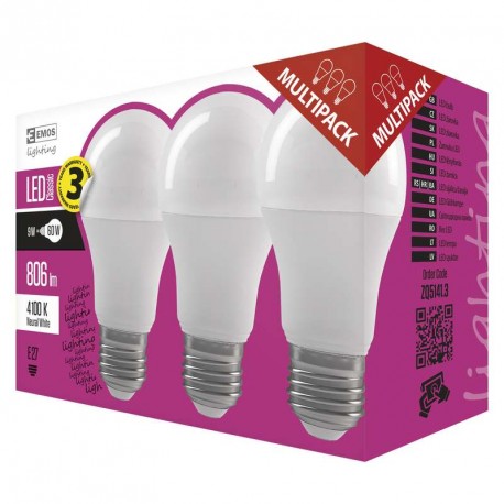 EMOS LED žárovka Classic A60 9W E27 neutrální bílá 3Ks ZQ5141.3