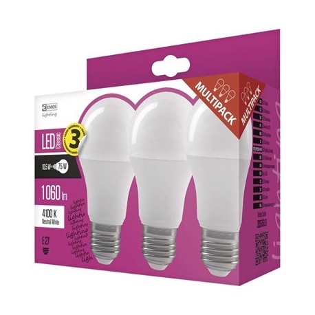 EMOS LED žárovka Classic A60 10.5W E27 neutrální bílá 3Ks
