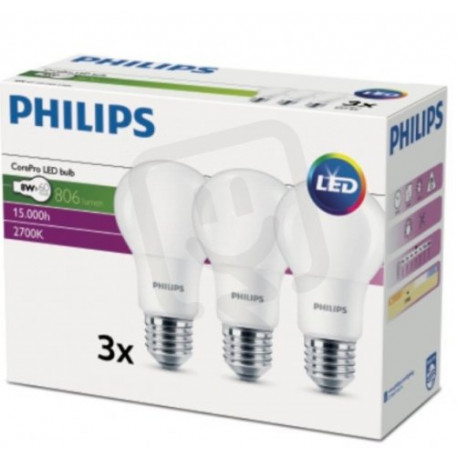 LED žárovky PHILIPS SET 3ks CorePro LEDbulb 8W 827 A60 E27 FR ND 806lm 2700k 929001234332
