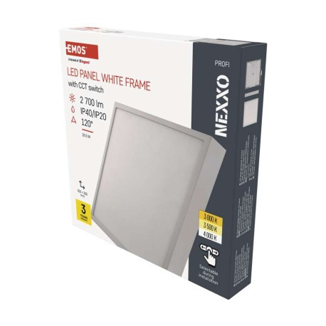 EMOS LED přisazené svítidlo NEXXO, čtvercové, bílé, 28,5W, se změnou CCT